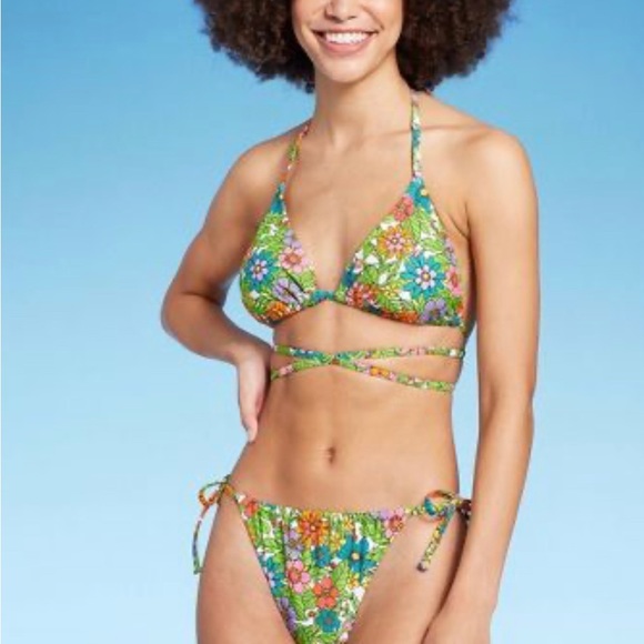 WILD FABLE WOMENS BIKINI BOTTOM SIDE TIE COLORFUL FLORAL ULTRA HIGH LEG NWT - Picture 4 of 5